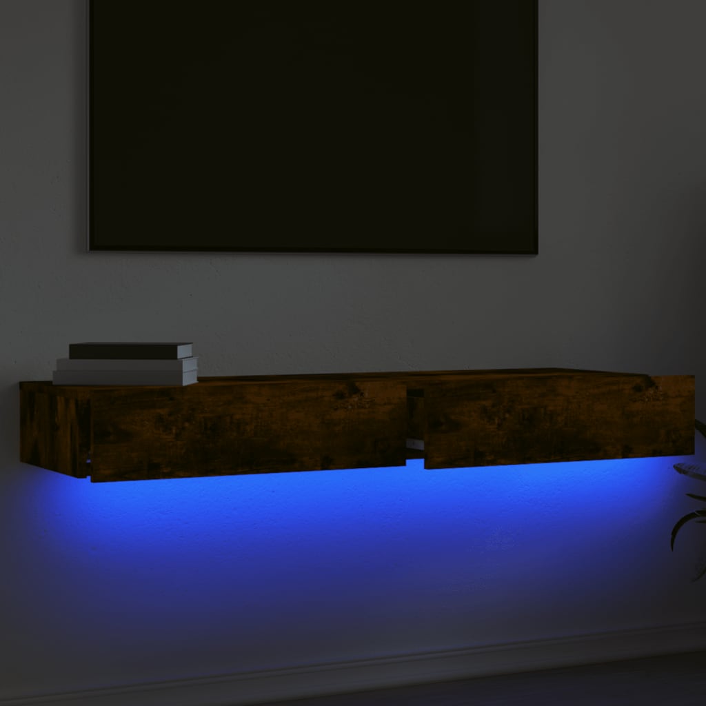 TV Cabinets with LED Lights, 2 pcs., Smoked, 60x35x15.5cm