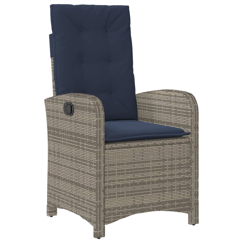 Reclining garden chairs with cushions, 2 pcs, grey, poly rattan