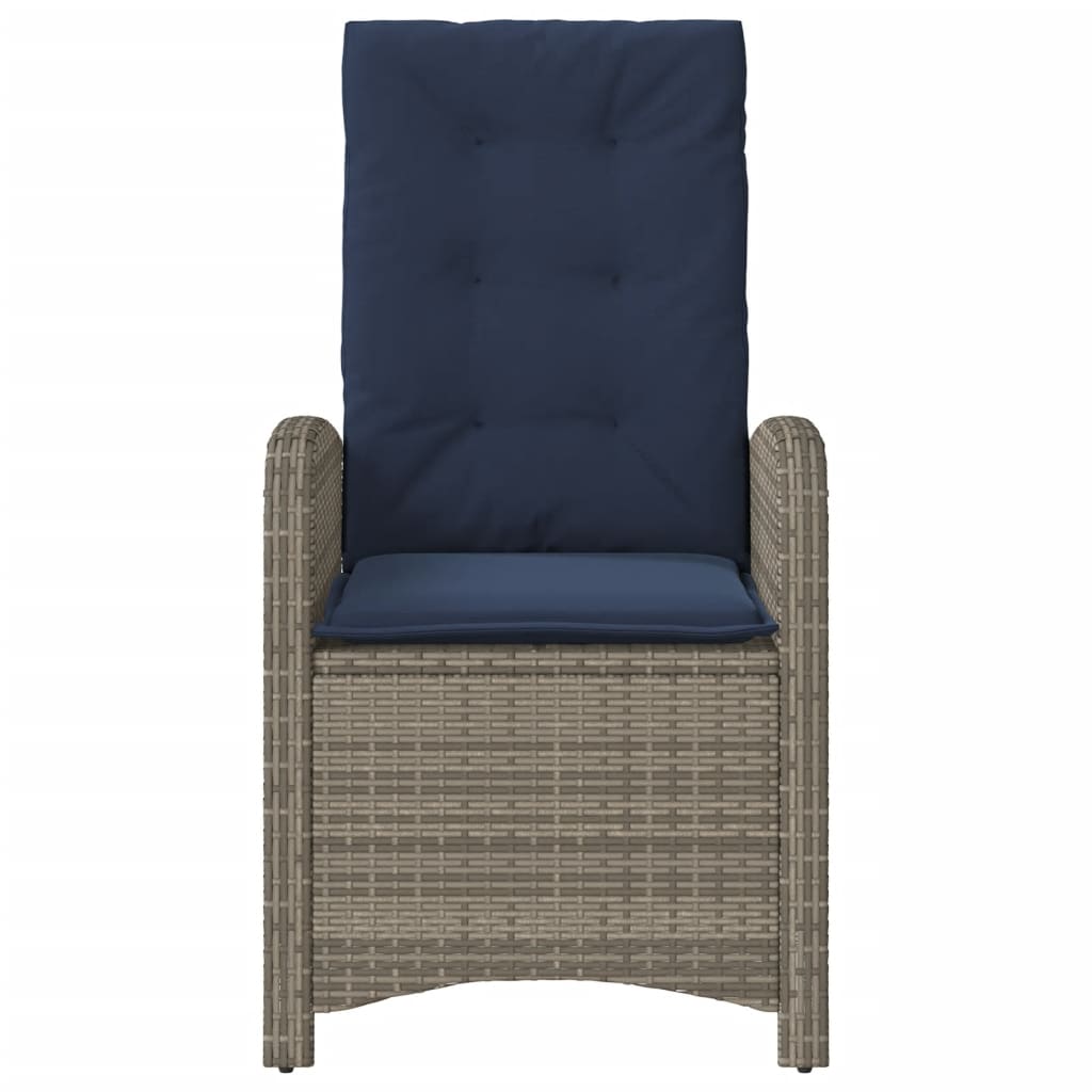 Reclining garden chairs with cushions, 2 pcs, grey, poly rattan