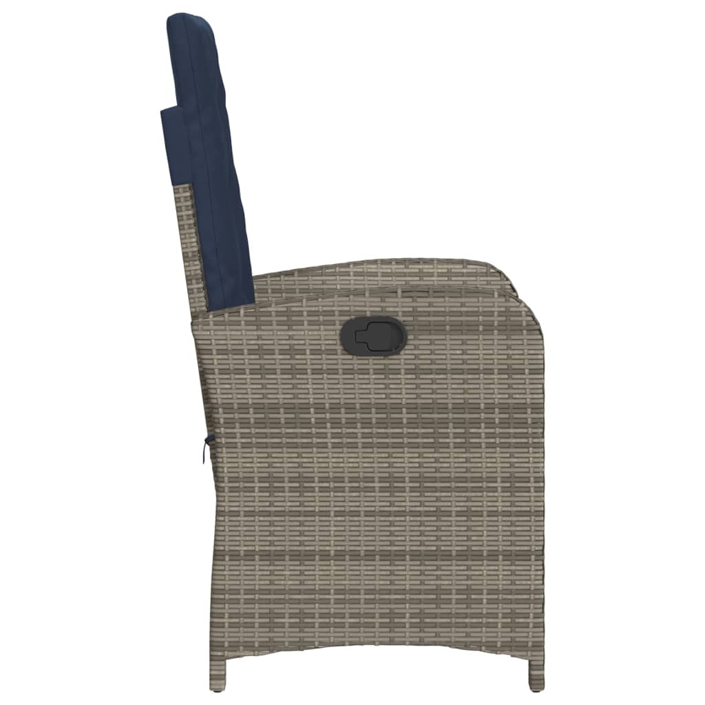 Reclining garden chairs with cushions, 2 pcs, grey, poly rattan