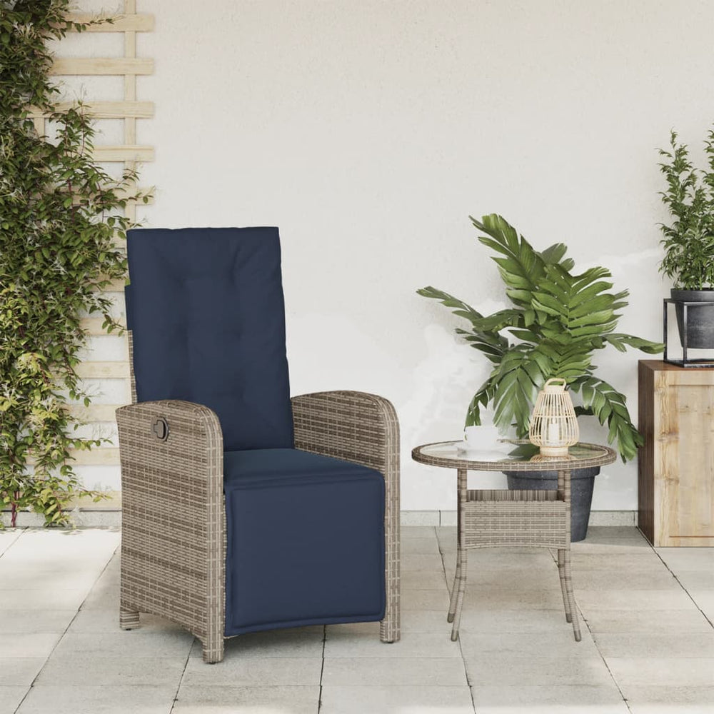 Reclining garden chair with footrest, grey, poly rattan