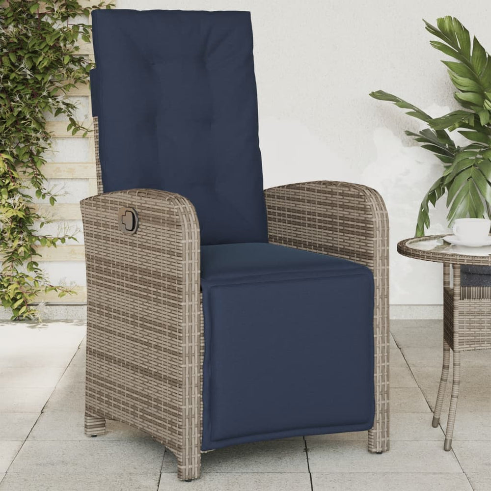 Reclining garden chair with footrest, grey, poly rattan