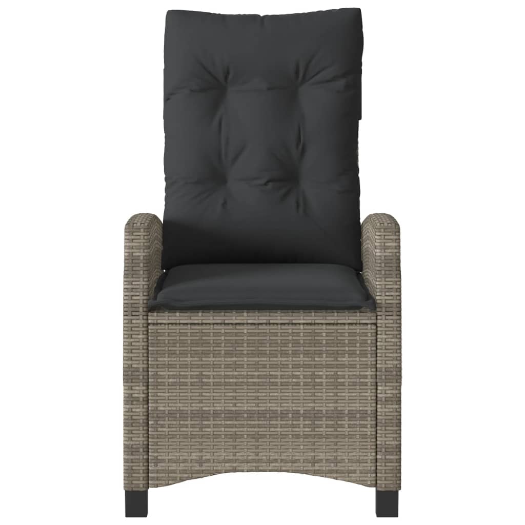 Reclining garden chair with cushions, grey, poly rattan