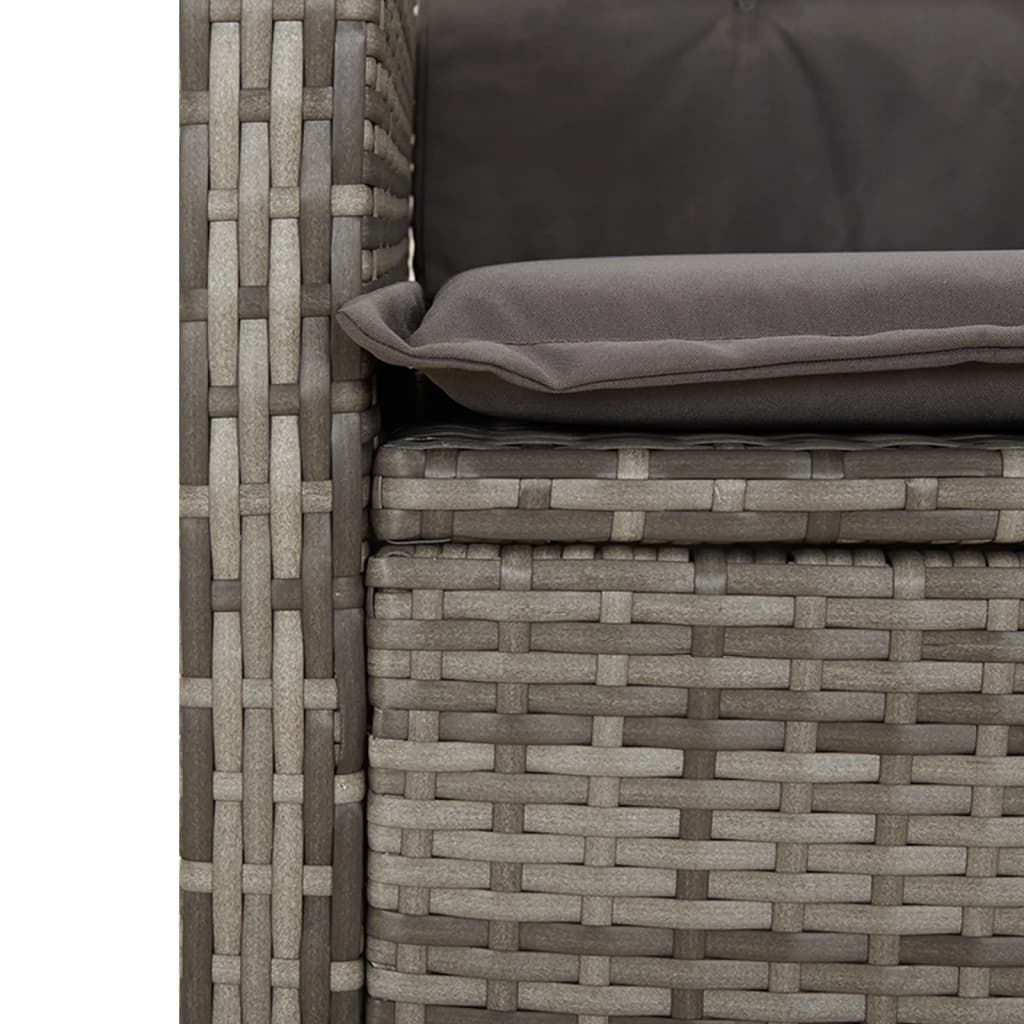 Reclining garden chair with cushions, grey, poly rattan