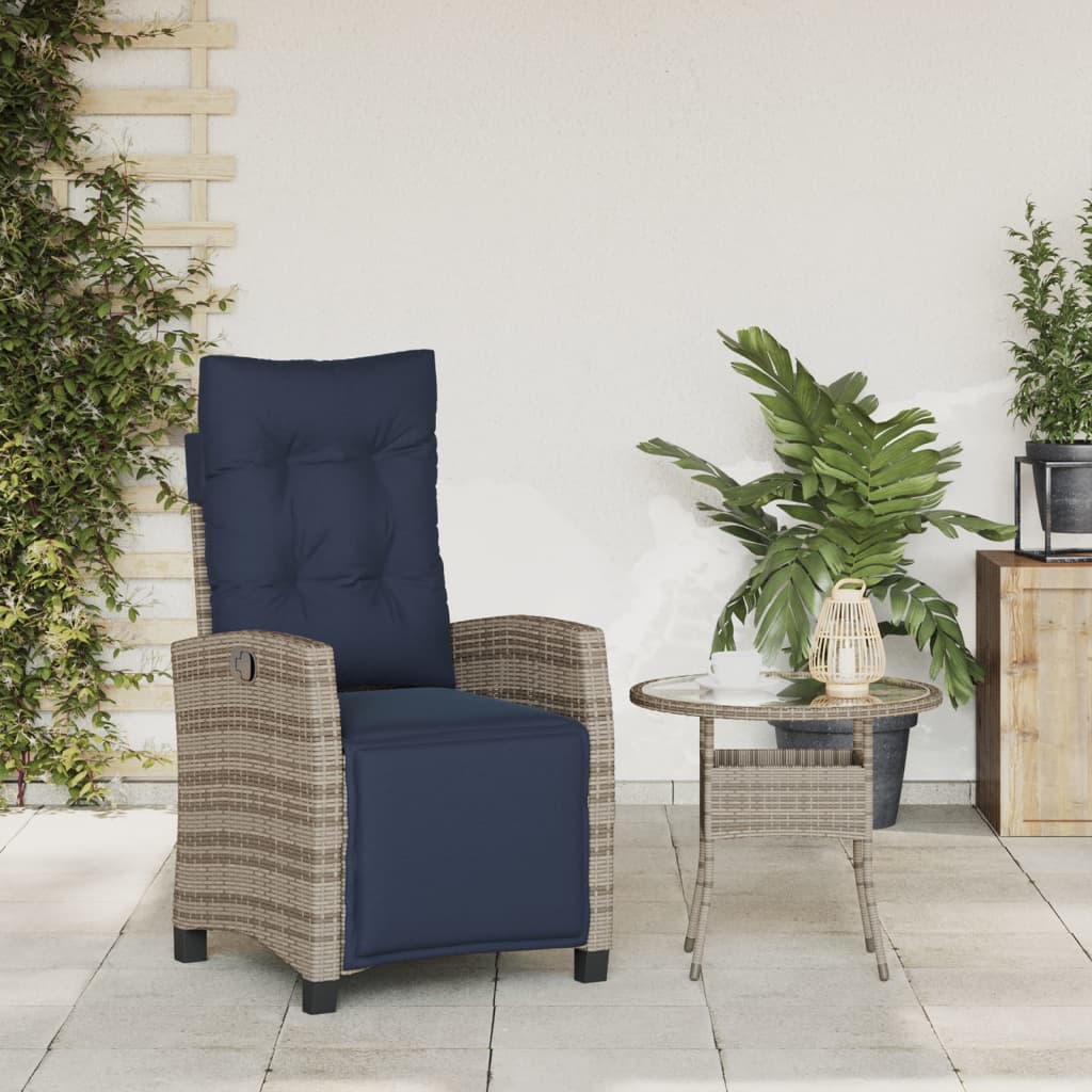 Reclining garden chair with footrest, grey, poly rattan