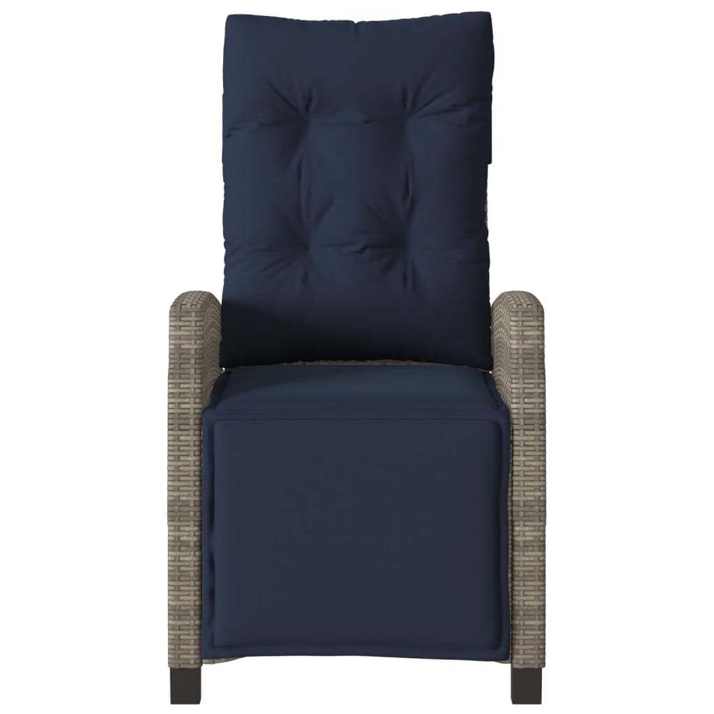 Reclining garden chair with footrest, grey, poly rattan