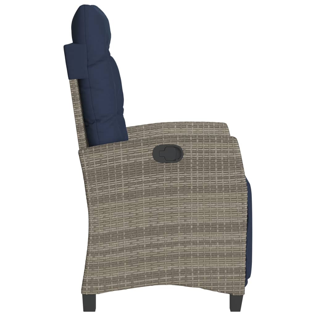 Reclining garden chair with footrest, grey, poly rattan