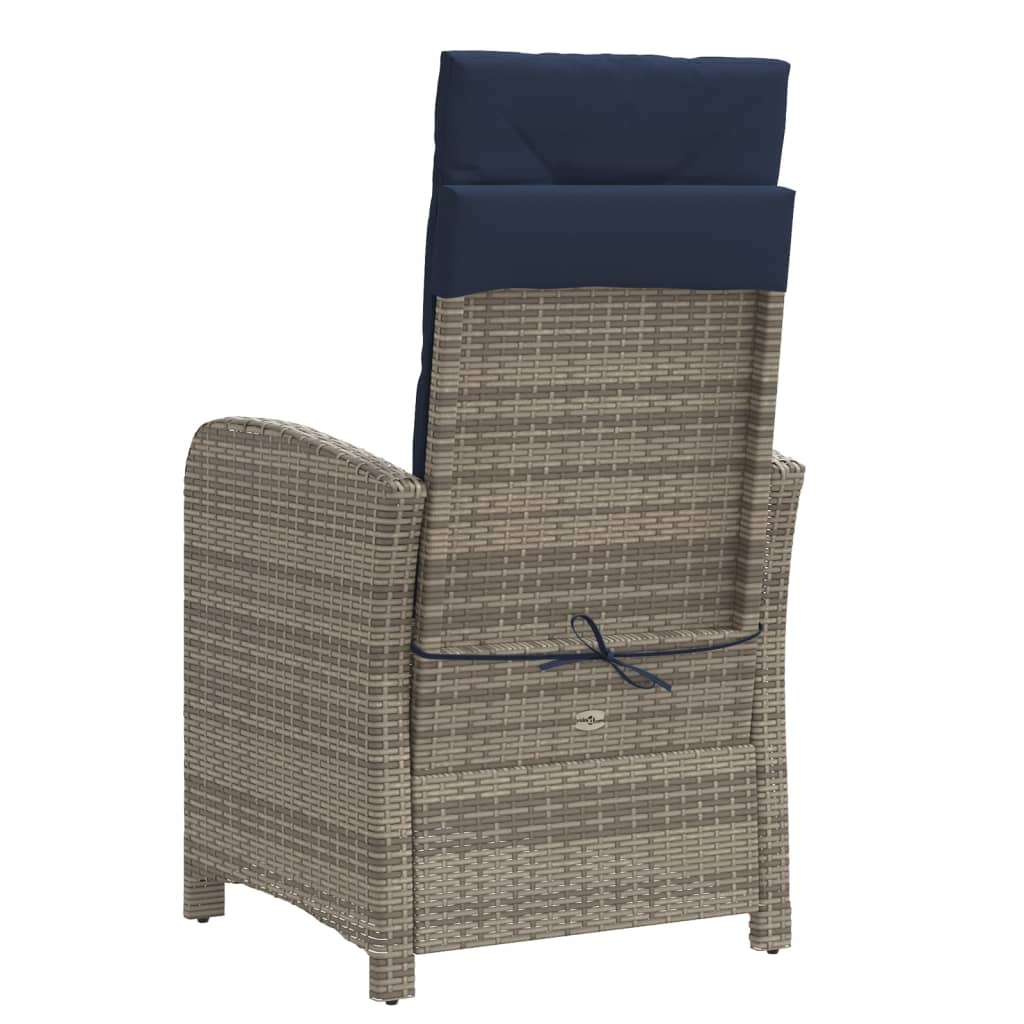 Reclining garden chair with footrest, grey, poly rattan