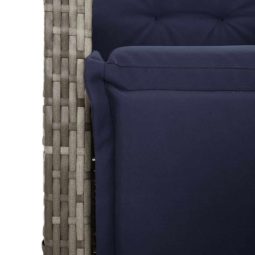 Reclining garden chair with footrest, grey, poly rattan