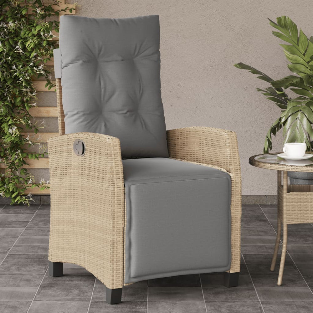 Reclining garden chairs with footrests, 2 pcs., sand, poly rattan
