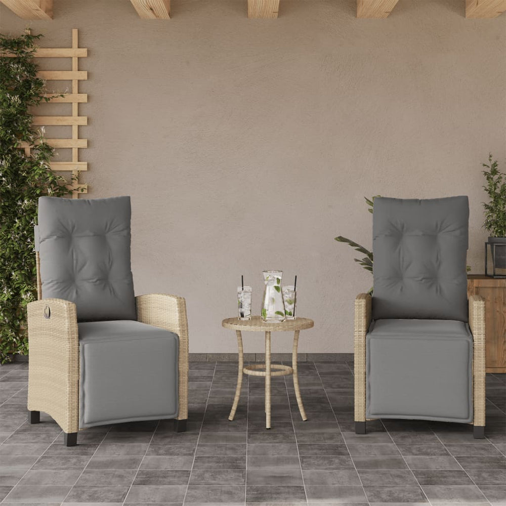 Reclining garden chairs with footrests, 2 pcs., sand, poly rattan