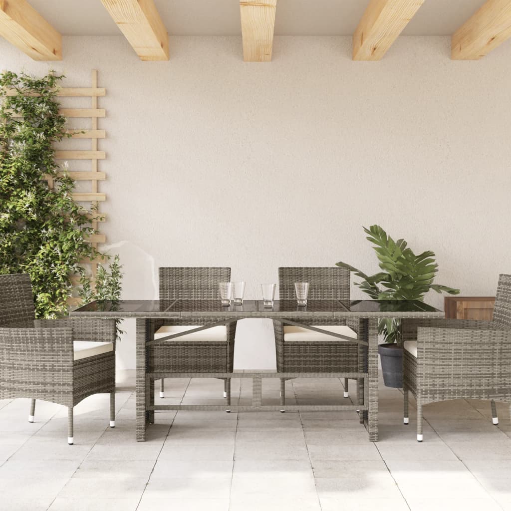 Table with glass top, grey, 190x80x74cm, PE rattan