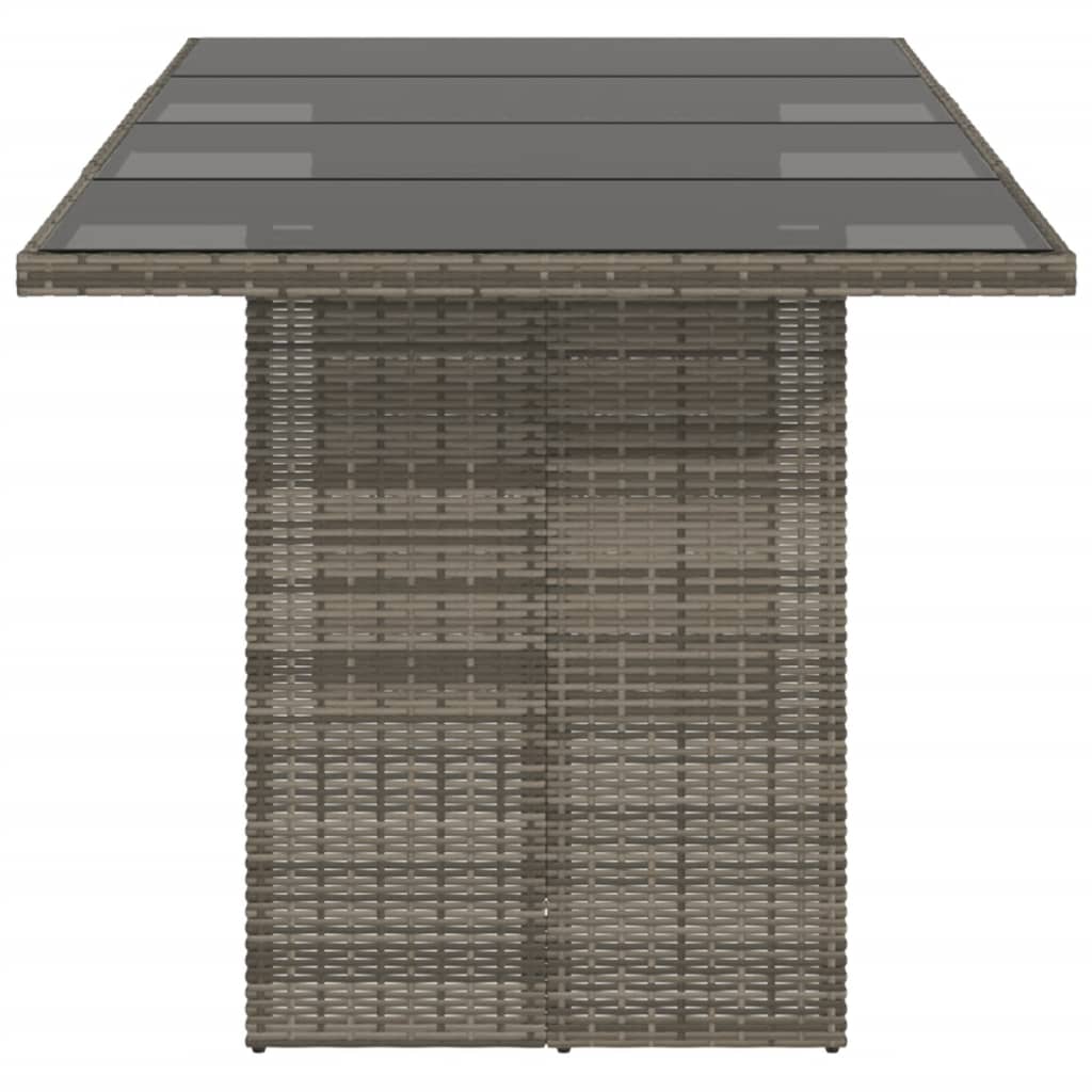 Table with glass top, grey, 190x80x74cm, PE rattan
