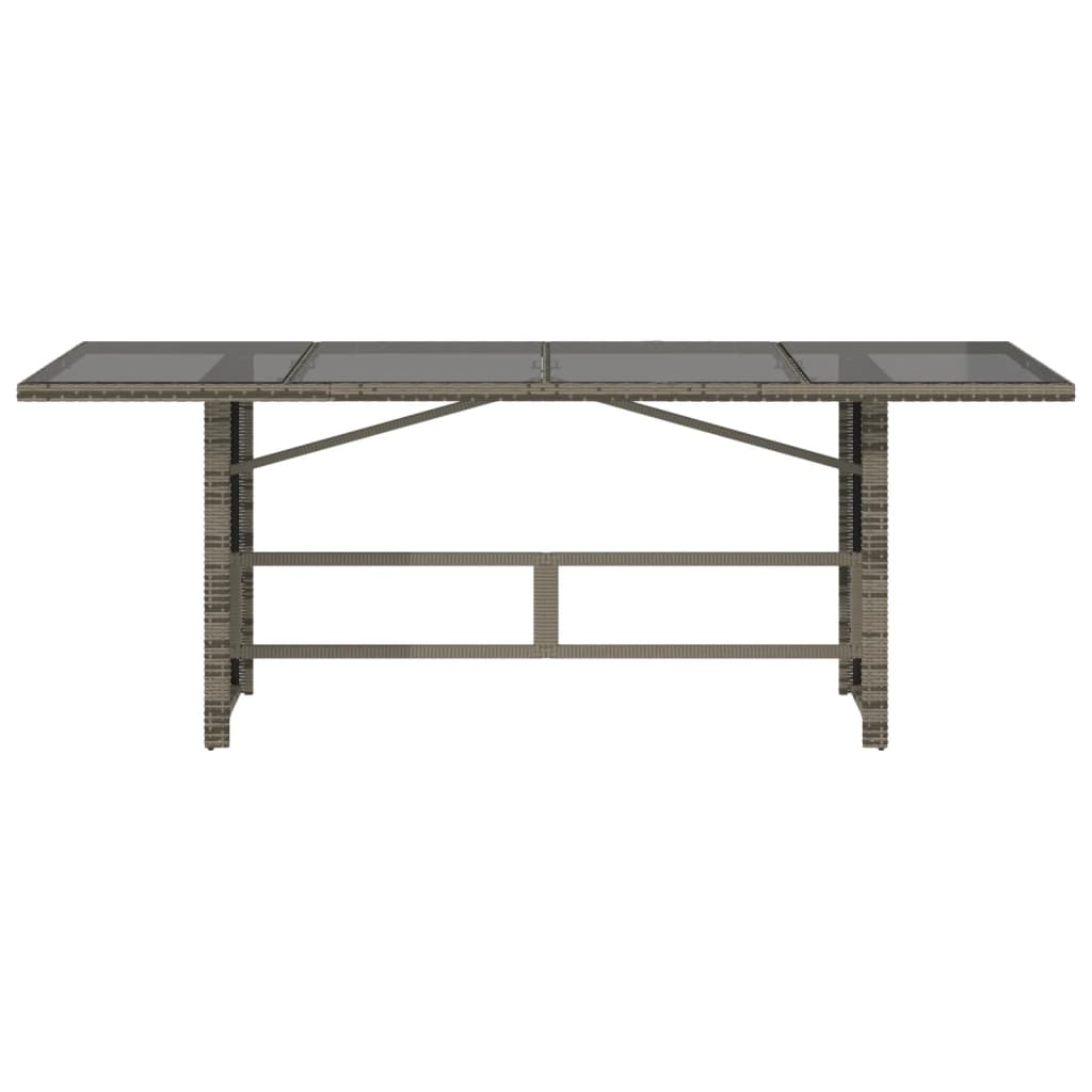 Table with glass top, grey, 190x80x74cm, PE rattan