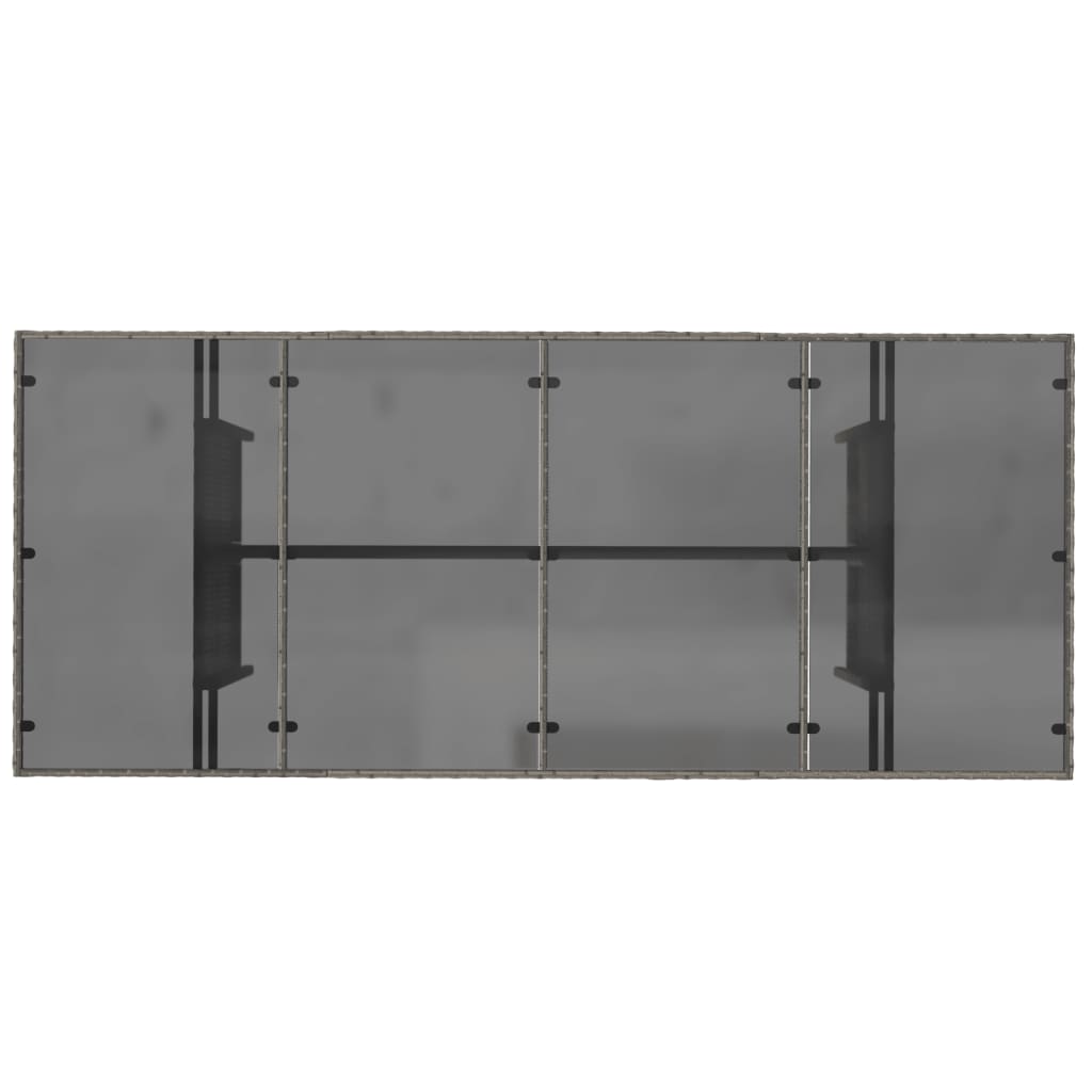 Table with glass top, grey, 190x80x74cm, PE rattan