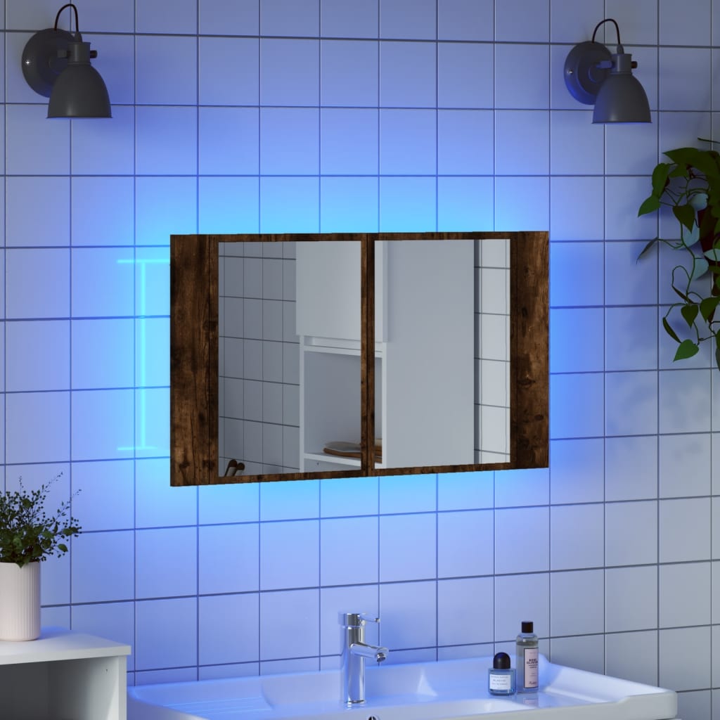 Spoguļa vannas istabas skapītis ar LED, dūmakains, 80x12x45cm, akrils