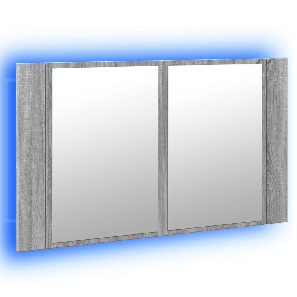 Pelēks vannas istabas spoguļskapītis ar LED, 80x12x45cm, akrils