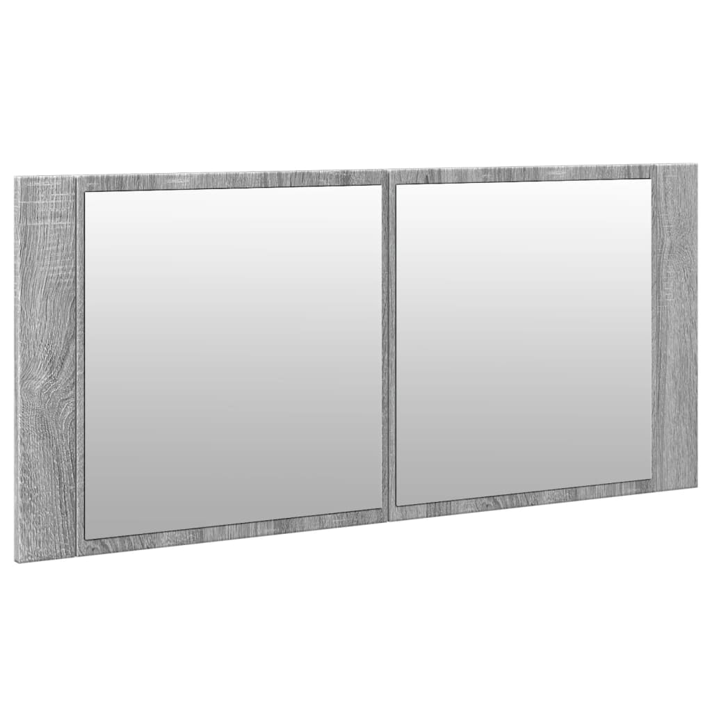 Veidrodinė vonios spintelė su LED, pilka ąžuolo, 100x12x45cm