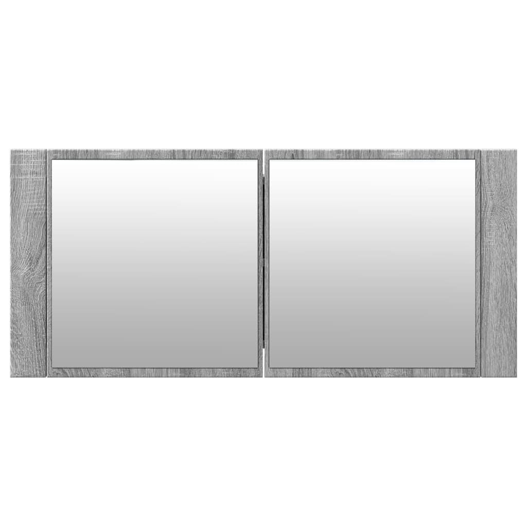 Veidrodinė vonios spintelė su LED, pilka ąžuolo, 100x12x45cm
