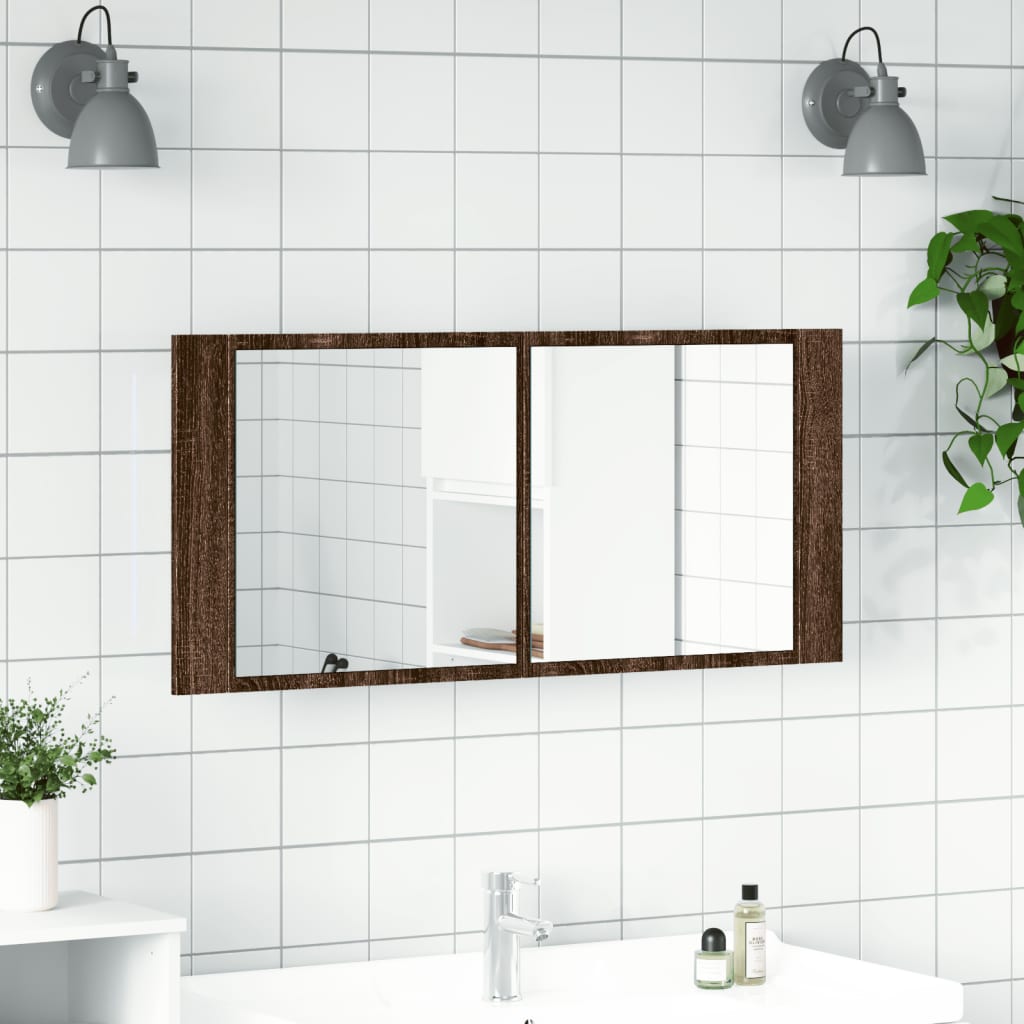 Spoguļskapītis vannasistabai ar LED, brūns ozols, 100x12x45cm
