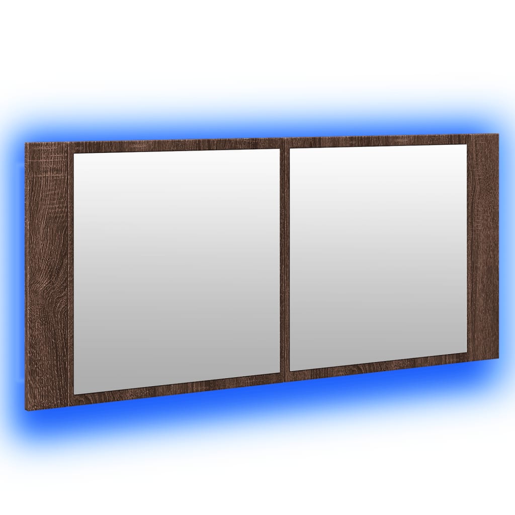 Spoguļskapītis vannasistabai ar LED, brūns ozols, 100x12x45cm