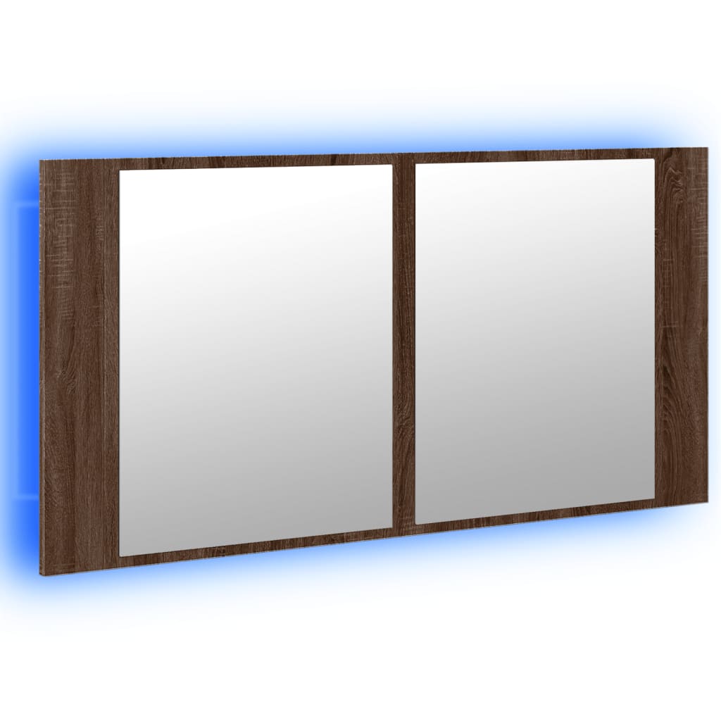 LED Mirror Bathroom Cabinet, Brown, 90x12x45cm, Acrylic