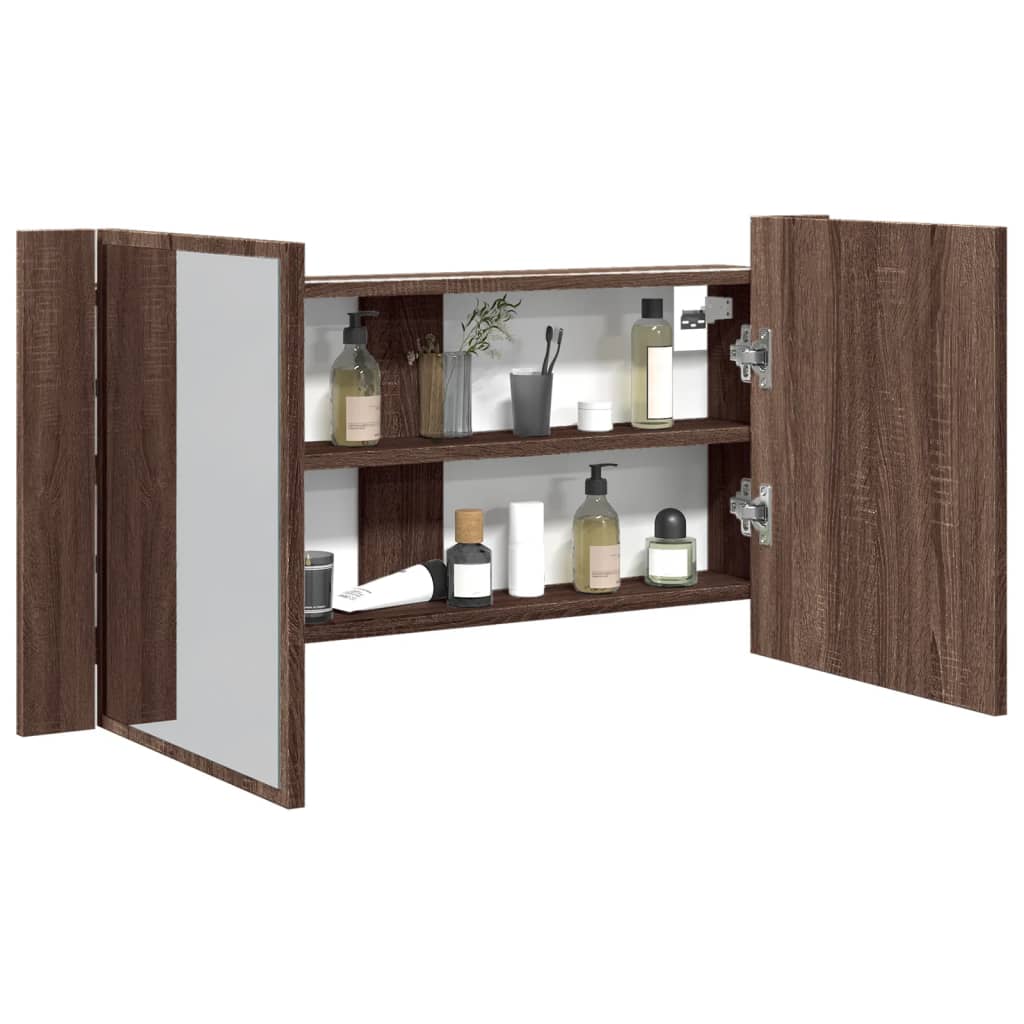LED Mirror Bathroom Cabinet, Brown, 90x12x45cm, Acrylic