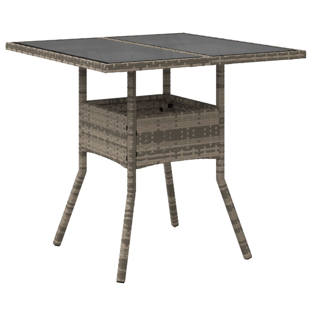 Galds ar stikla virsmu, pelēks, 80x80x75cm, pīts (poliratans)