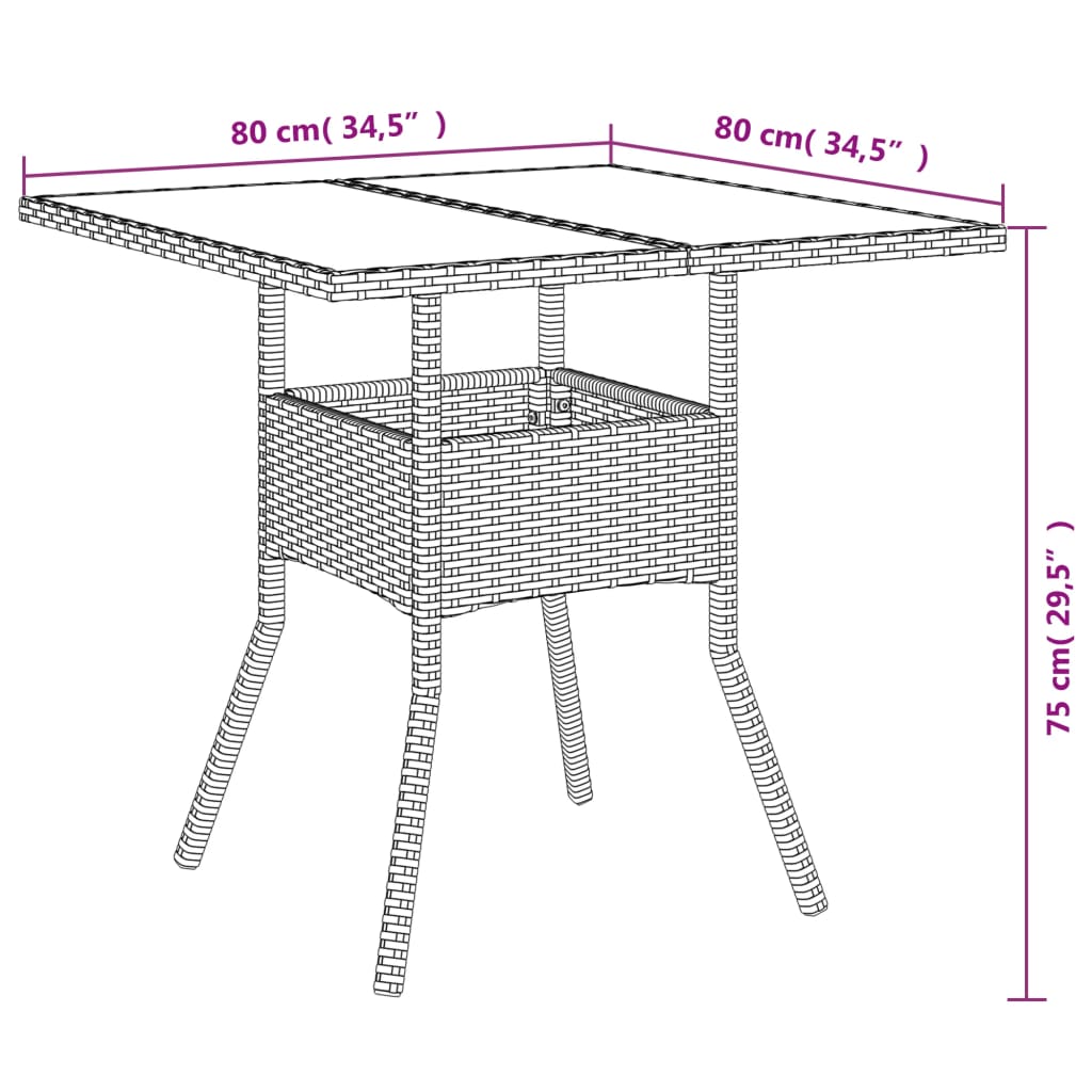 Galds ar stikla virsmu, pelēks, 80x80x75cm, pīts (poliratans)