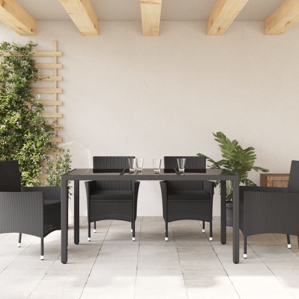 Table with glass top, black, 150x90x75cm, rattan