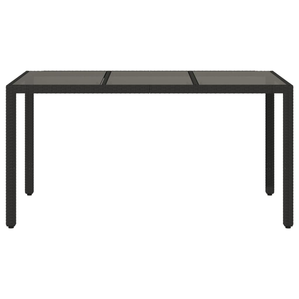 Table with glass top, black, 150x90x75cm, rattan
