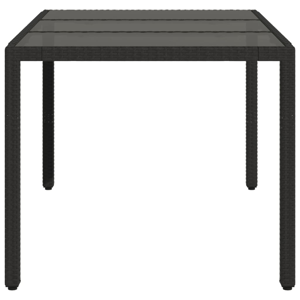 Table with glass top, black, 150x90x75cm, rattan