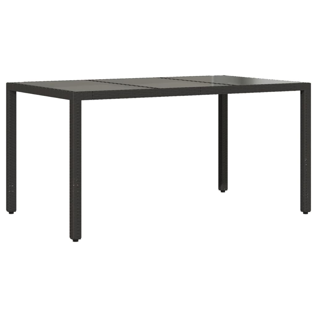 Table with glass top, black, 150x90x75cm, rattan