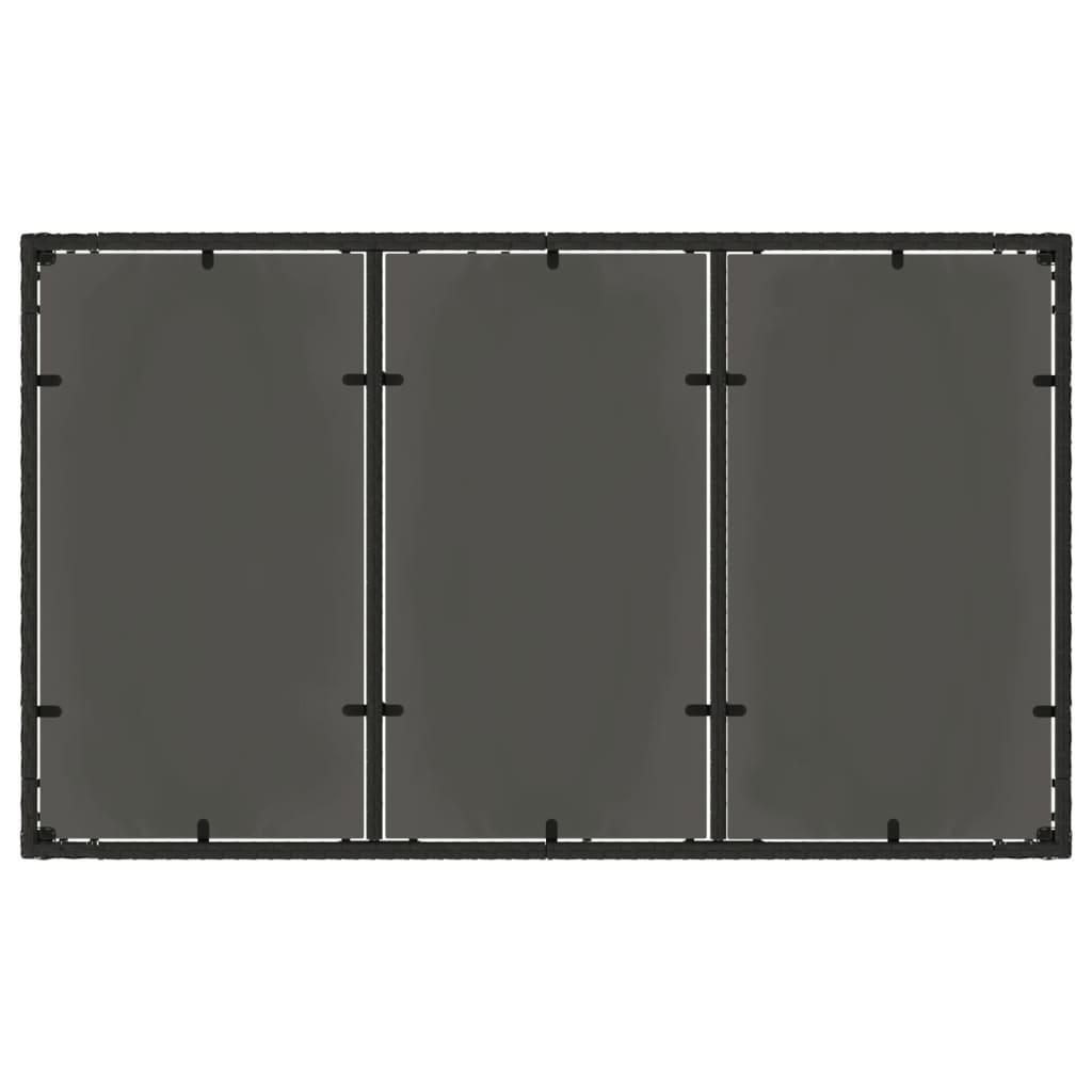 Table with glass top, black, 150x90x75cm, rattan