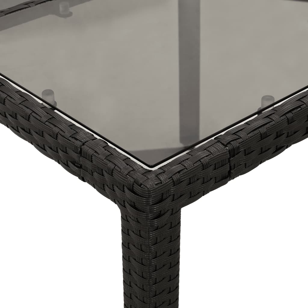 Table with glass top, black, 150x90x75cm, rattan