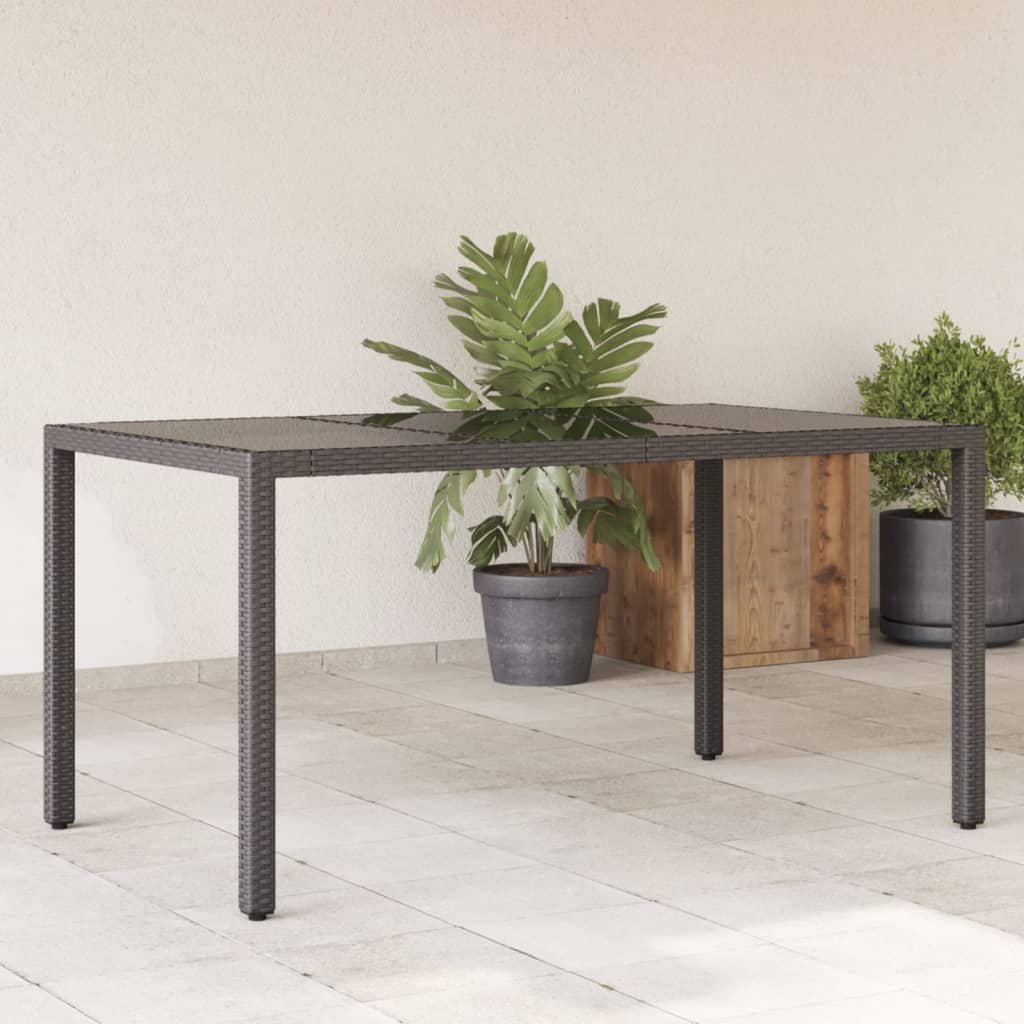 Table with glass top, black, 150x90x75cm, rattan