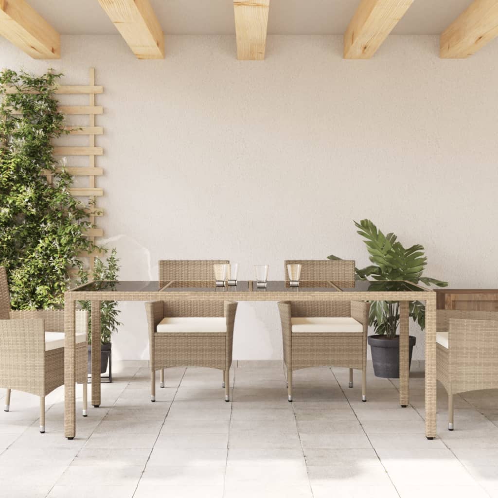 Table with glass top, sand, 190x90x75, polyrattan