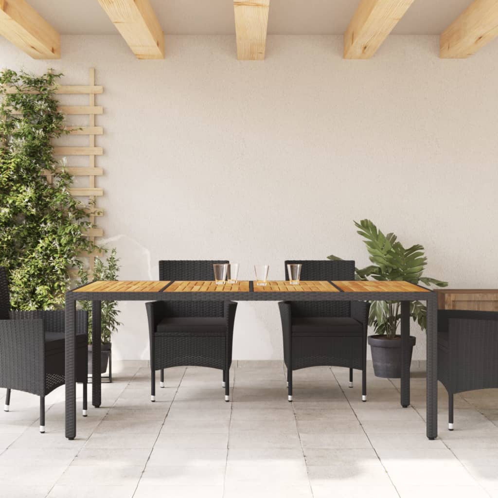 Galds ar koka virsmu, melns, 190x90x75, pītais rotangs