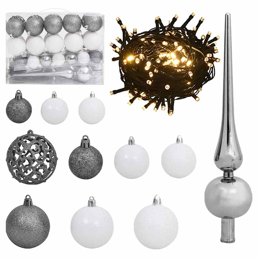Artificial Christmas Tree with 150 LEDs, Decorations, and Snow, 150cm