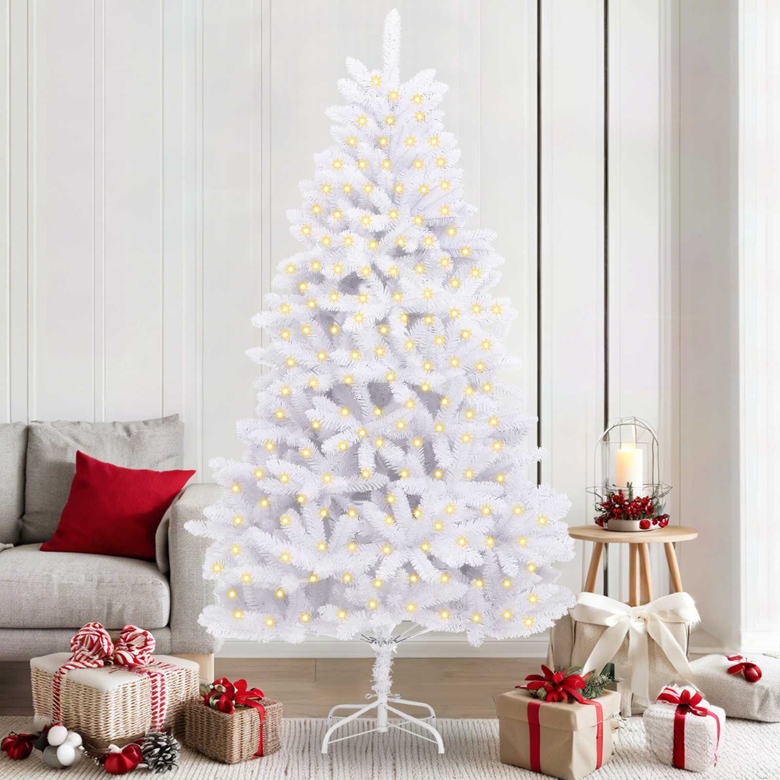 Dirbtinė Kalėdų eglutė su 300 LED Balta 210 cm PVC ir metalas