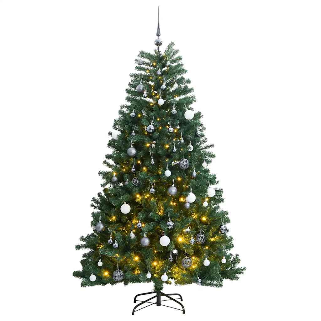 Christmas tree with hinged branches/LED/ornaments, 210cm