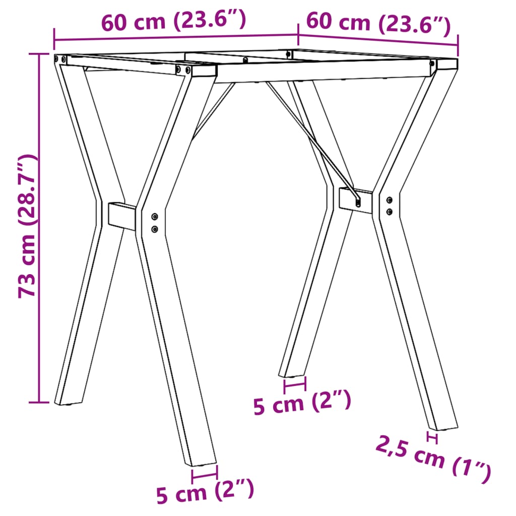 Valgomojo stalo kojos, 60x60x73cm, ketus, Y formos rėmas