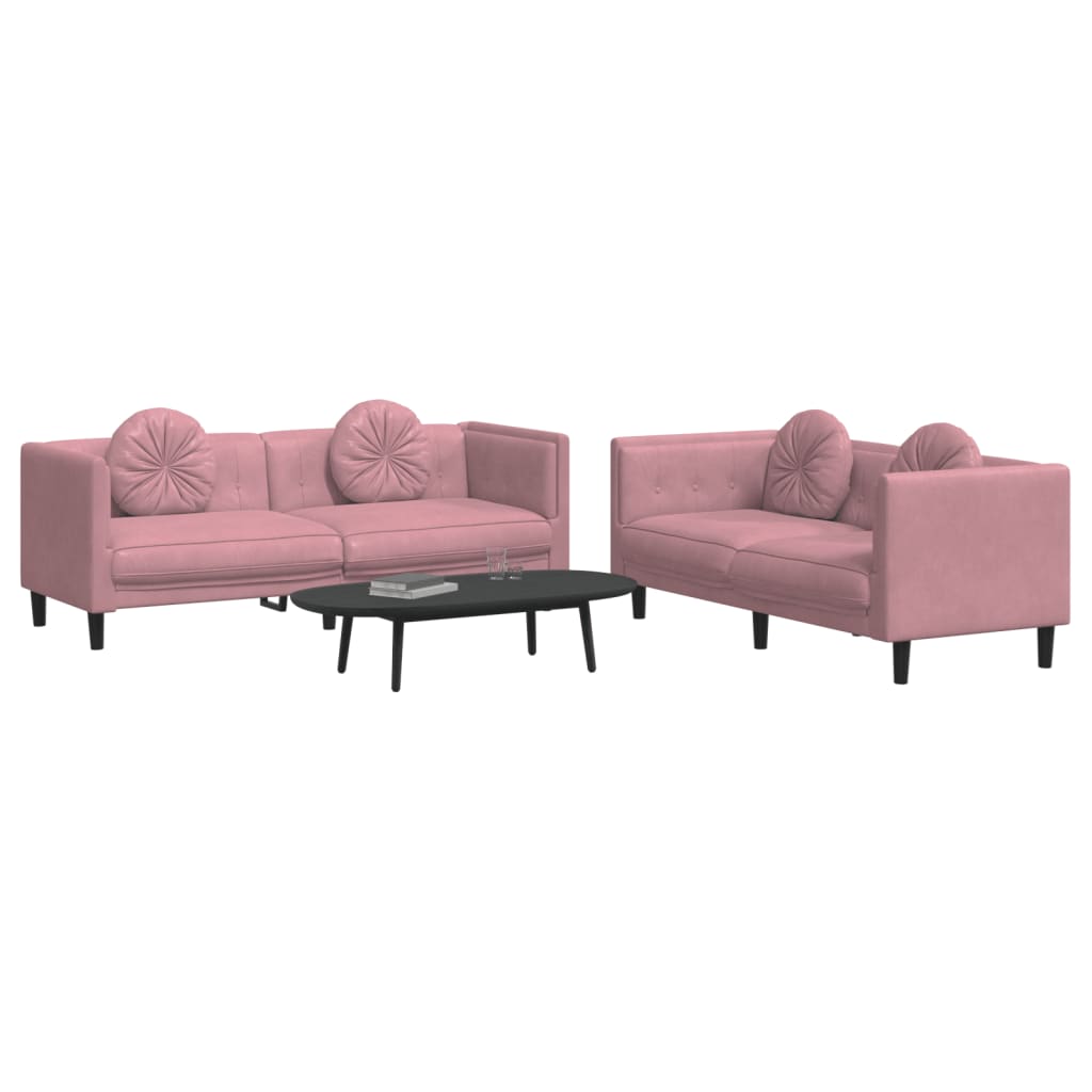 Sofos komplektas su pagalvėmis, 2 dalių, rožinis, aksomas