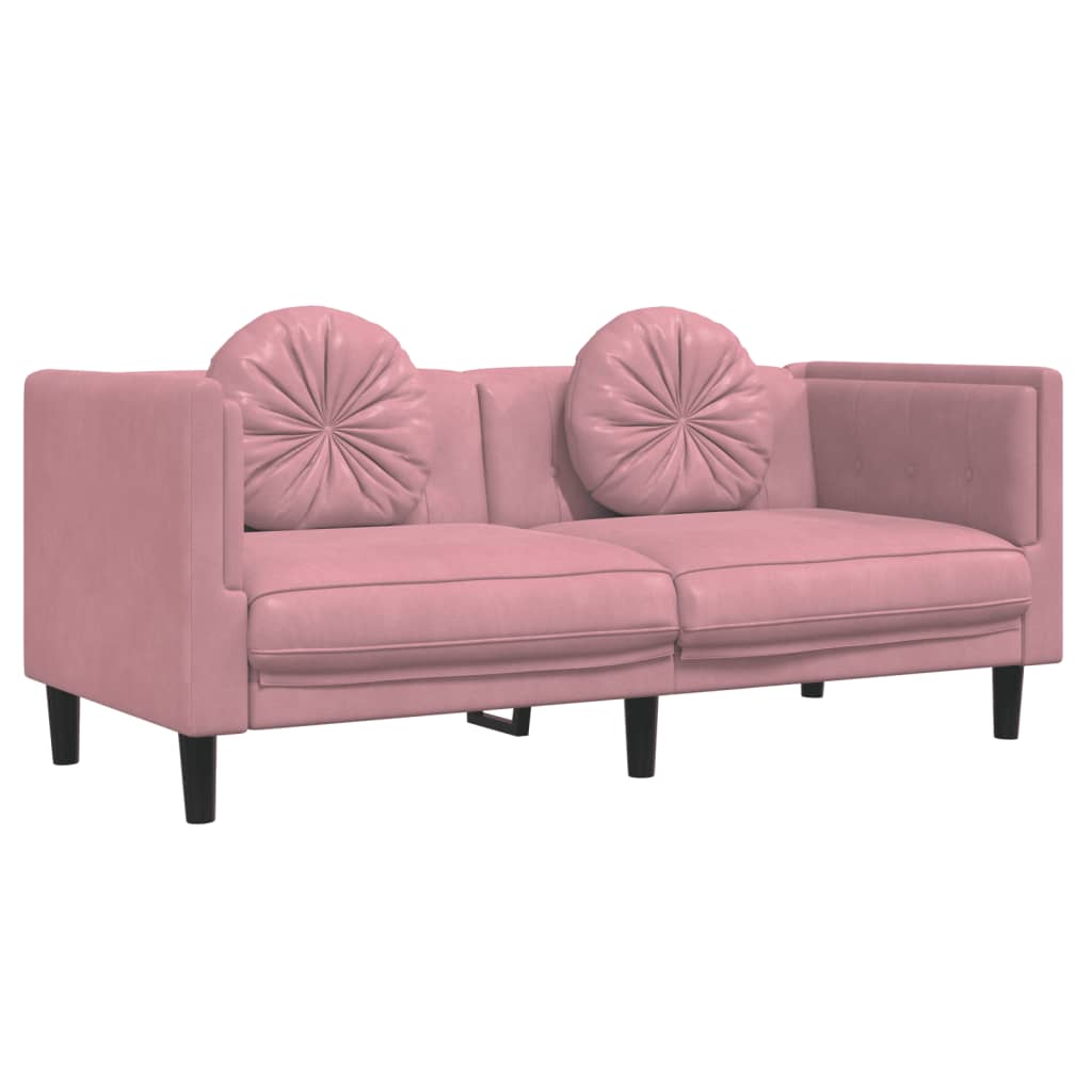 Sofos komplektas su pagalvėmis, 2 dalių, rožinis, aksomas