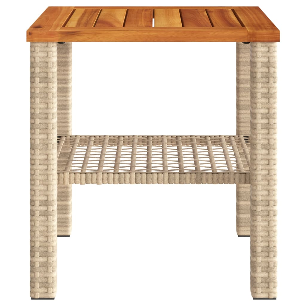 Sodo stalas, smėlio, 40x40x42cm, poliratanas/akacijos mediena
