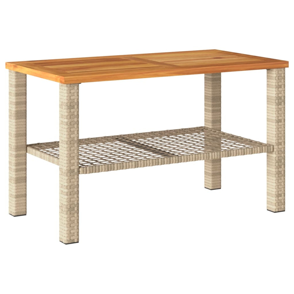 Sodo stalas, smėlio, 70x38x42cm, poliratanas/akacijos mediena