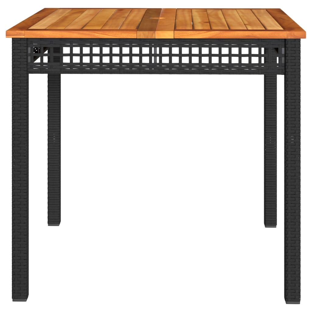 Sodo stalas, juodas, 80x80x75cm, poliratanas/akacijos mediena