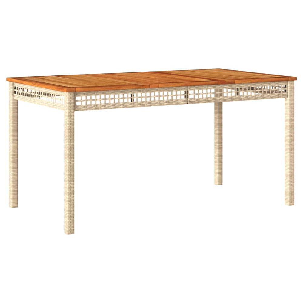 Sodo stalas, smėlio, 140x80x75cm, poliratanas/akacijos mediena