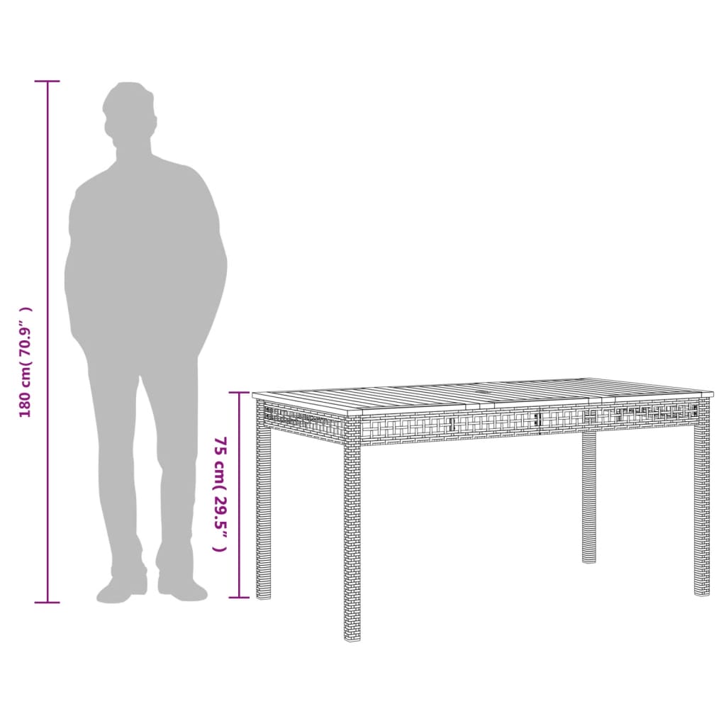 Garden table, sand, 140x80x75cm, polyrattan/acacia wood