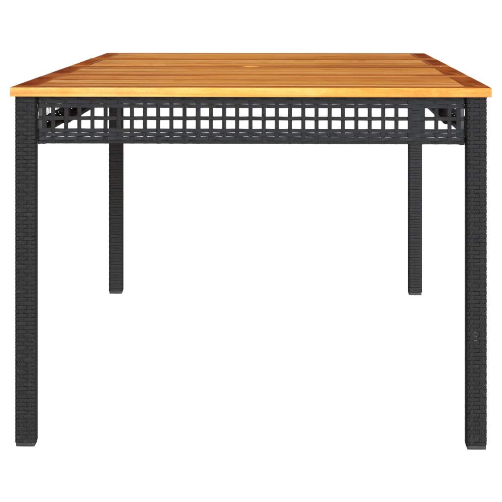 Sodo stalas, juodas, 180x90x75cm, poliratanas/akacijos mediena